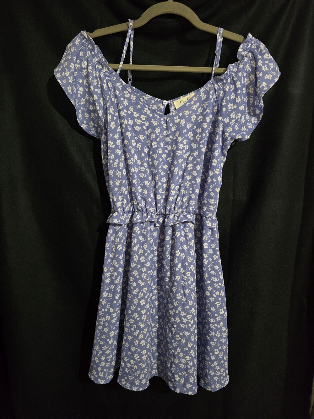 Jessica Simpson Blue Lavender Floral Off-Shoulder Mini Dress